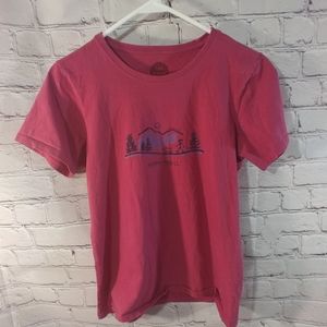 Life is Good Womens Pink Crusher Tee "Happy Trails" Camping Tee M